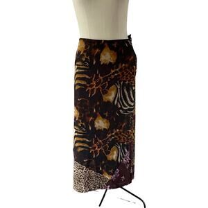 Vtg Y2K 2000s Floral Animal Print Patchwork Wrap Maxi Skirt Plus Sz 3X